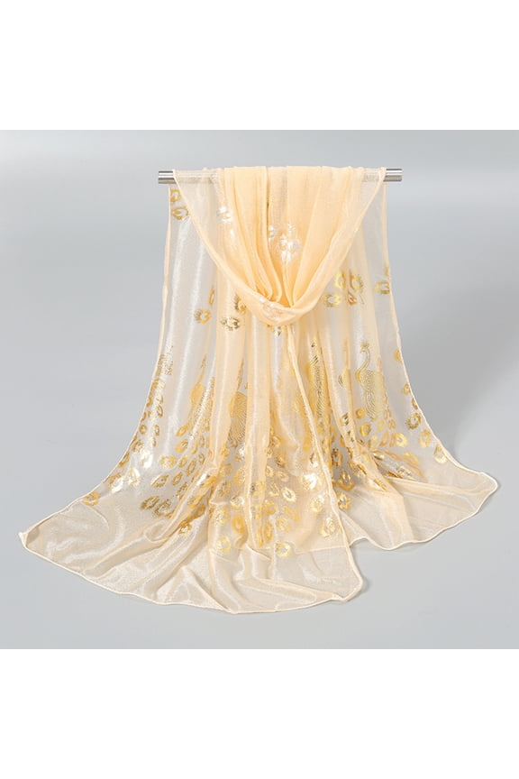 Women's Bright Peacock Printed Long Scarf Summer Thin Wrap Shawls