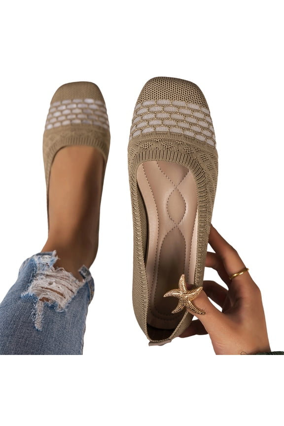 Women's Casual Flat Shoes Breathable Knit Slip On Comfortable Ballet for Daily Wear Spring Summer