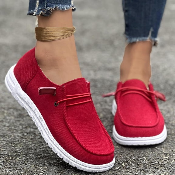 Willtoo Women's Casual Shoes - Flat-Bottomed Ankle-Length Loafers - Comfortable and Soft - Suitable for Walking or Work Red