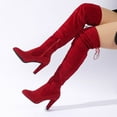 thumbnail image 1 of Willtoo Women's Chunky Heel Thigh High Boots Long Suede Over The Knee Dress Boots Red, 1 of 5