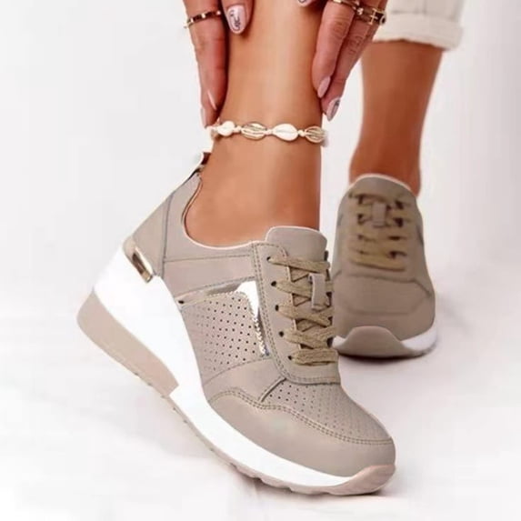 Willtoo Women's Chunky Wedge Sneakers, Lightweight Lace-Up Platform Walking Shoes, Breathable Casual Fashion Trainers