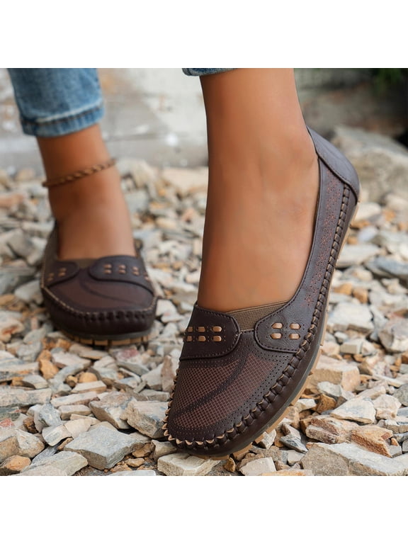 Women's Classic Comfort Faux Leather Loafers Casual Slip-Ons Lightweight Walking Flats Driving Boat Shoes