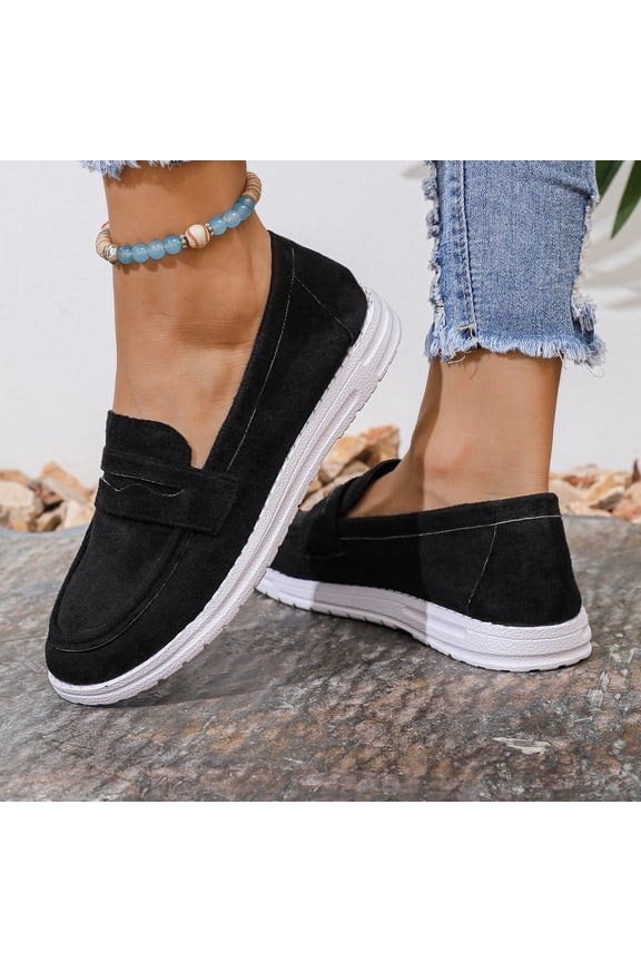 Women's Classic Comfort Suede Penny Loafers Casual Shoes Slip-Ons Lightweight Walking Flats Driving Boat Shoes Black