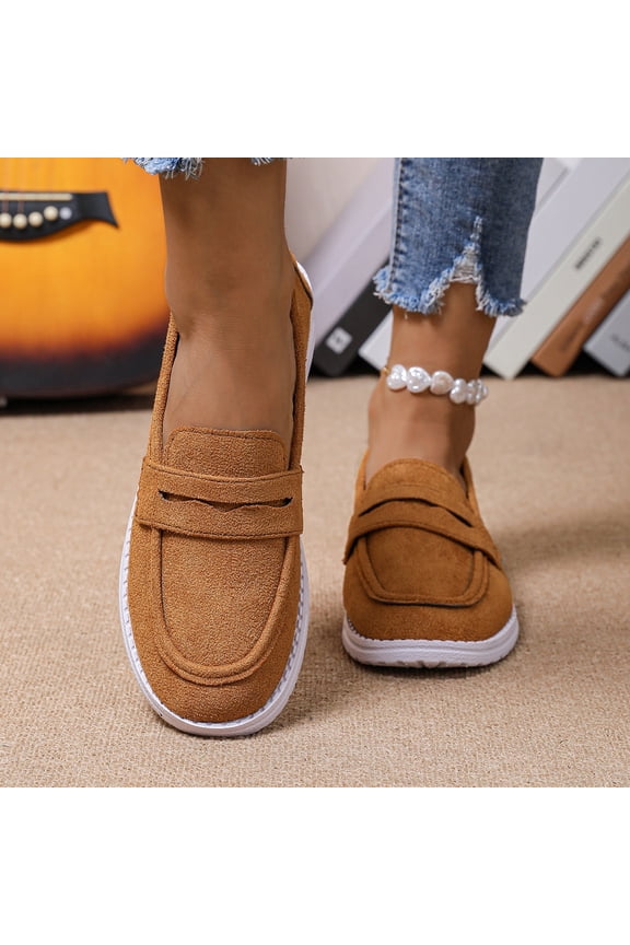 Women's Classic Comfort Suede Penny Loafers Casual Shoes Slip-Ons Lightweight Walking Flats Driving Boat Shoes Brown