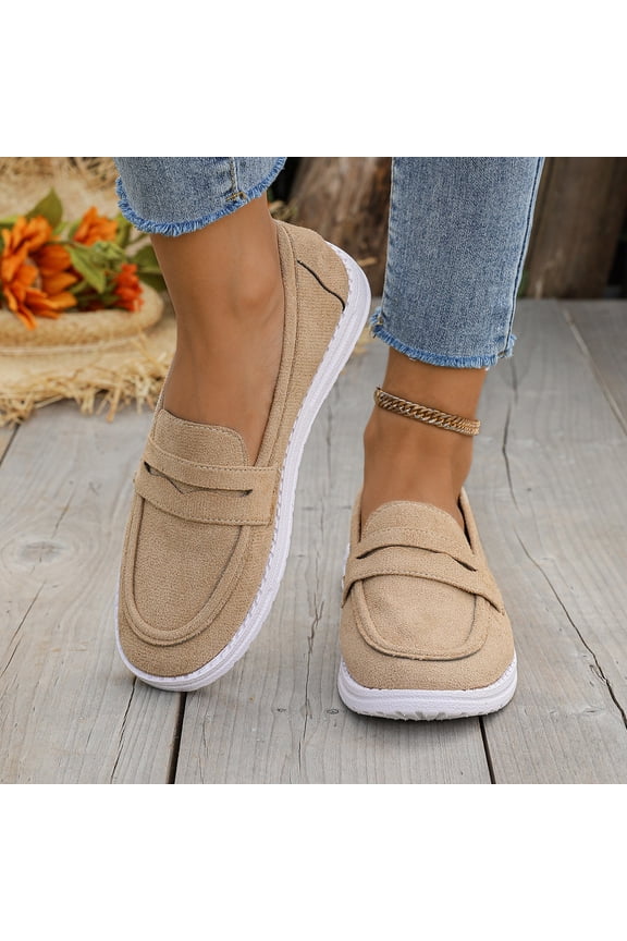 Women's Classic Comfort Suede Penny Loafers Casual Shoes Slip-Ons Lightweight Walking Flats Driving Boat Shoes Khaki