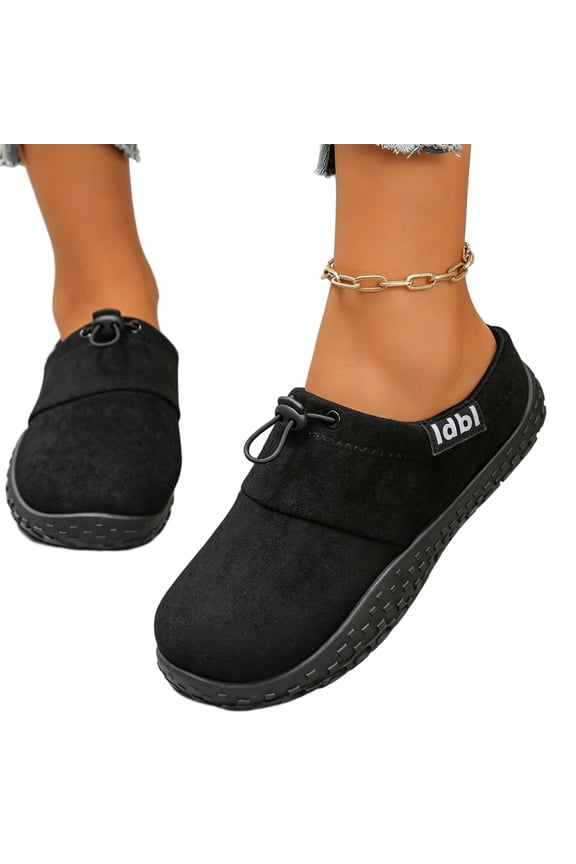 Women’s Closed Toe Slip On Platform Mule Clogs, Adjustable Drawstring Backless Slide Walking Shoes, Soft Faux Suede Lightweight Non-Slip Chunky Sole Casual Slippers for Indoor Outdoor