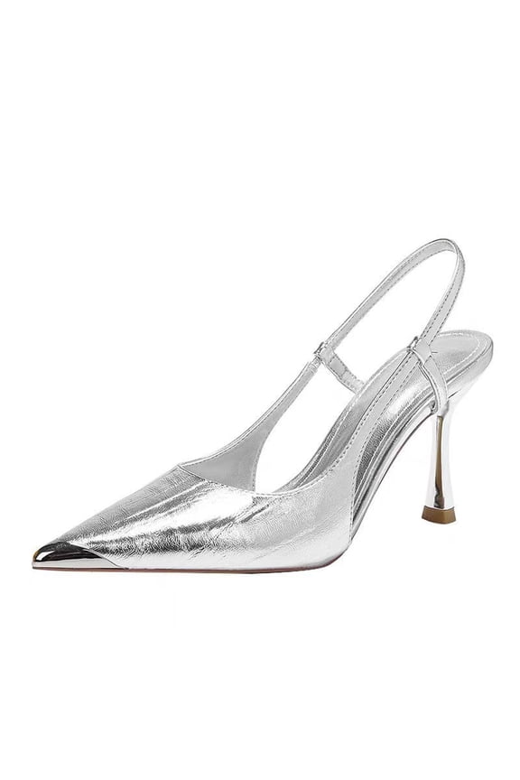 Women's Color Block Design Pointed Toe Stiletto High Heel Pumps for Summer Silver