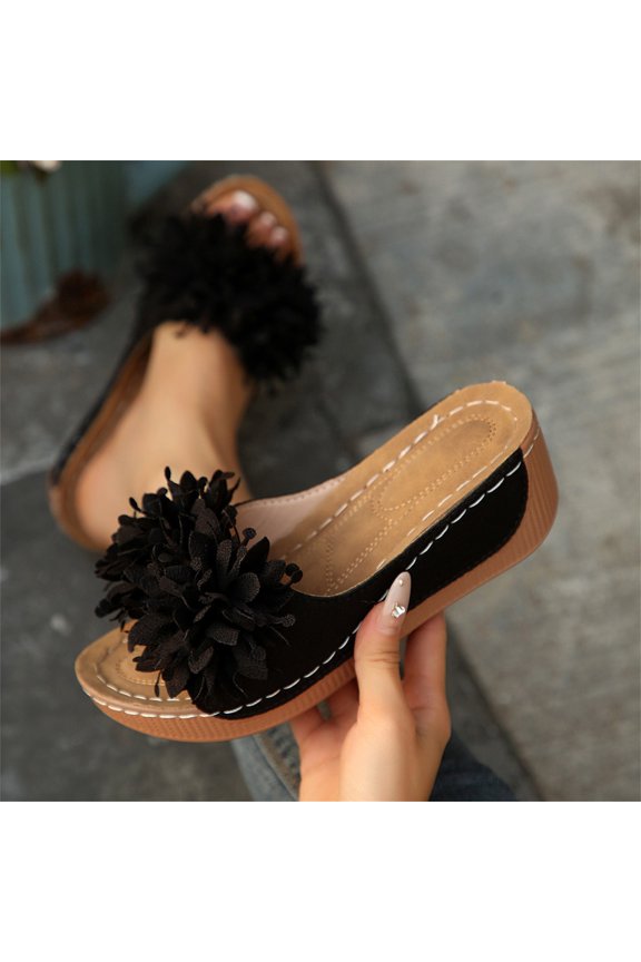 Women's Comfortable Low Sandals for Beach, Dressy Flower Platform Open Toe Summer with Support