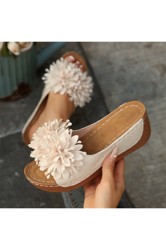 Women's Comfortable Low Sandals for Beach, Dressy Flower Platform Open Toe Summer with Support