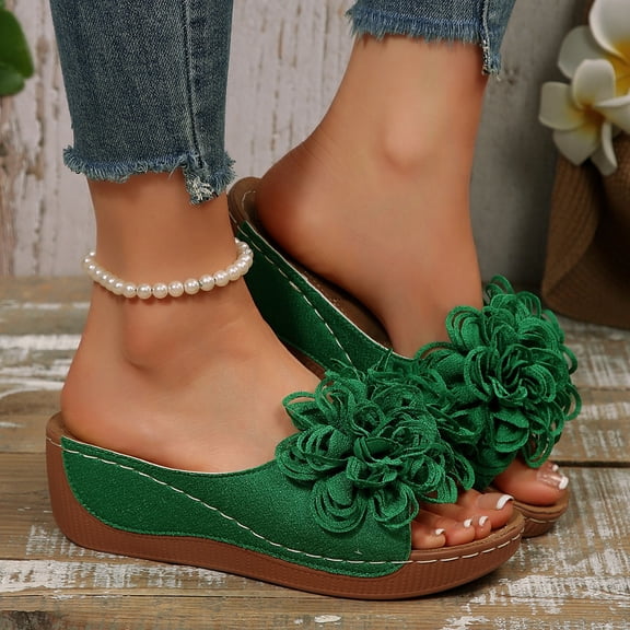 Willtoo Women's Comfortable Low Sandals for Beach, Dressy Platform Open Toe Summer with Support Green US-10（EU-43）