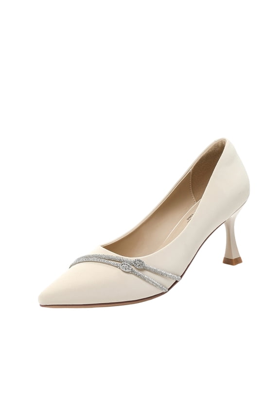 Women's Comfortable Pointed Toe Work Pumps with Euro-Style Mid Heel for All Day Wear Beige