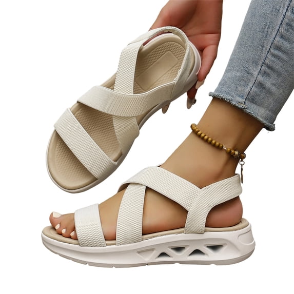 Willtoo Women's Comfortable Walking Sandals Slingback Lightweight Elastic Ankle Strap Low Wedges Walking Sandals Comfortable Slip On Casual Shoes