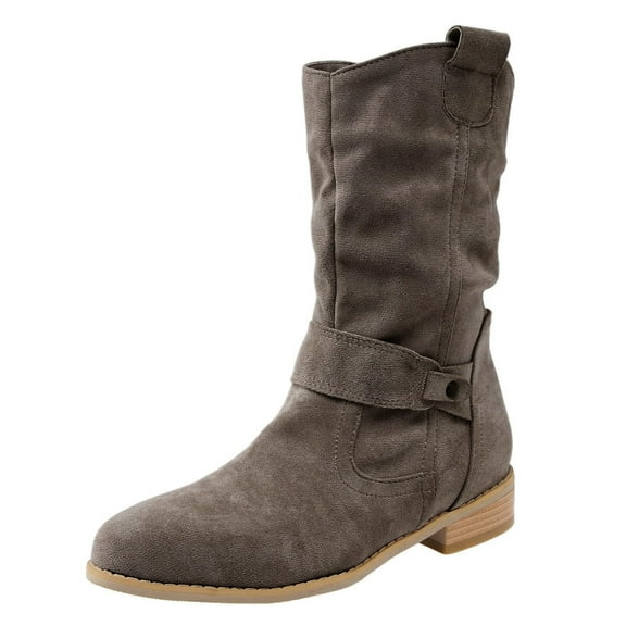 Willtoo Women's Costume Elegant Suede Half Boots Pointed On Shoes Mid Heel Boots Half Height Western Boots Women's Boots Dark Gray