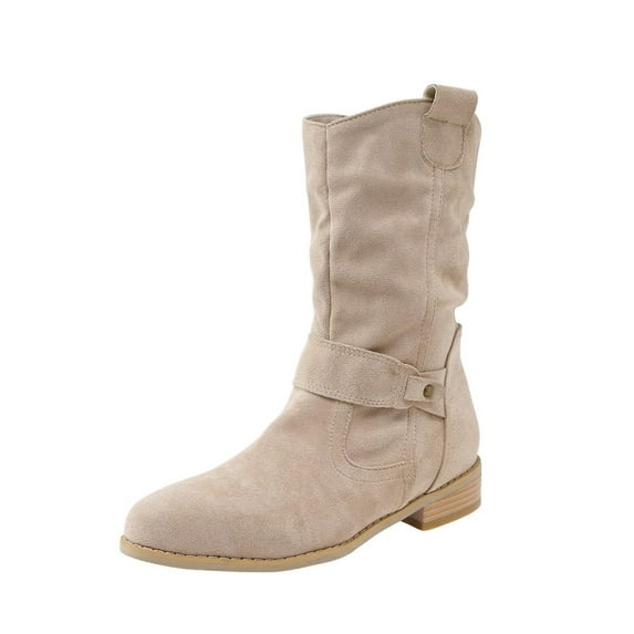 Willtoo Women's Costume Elegant Suede Half Boots Pointed On Shoes Mid Heel Boots Half Height Western Boots Women's Boots Khaki