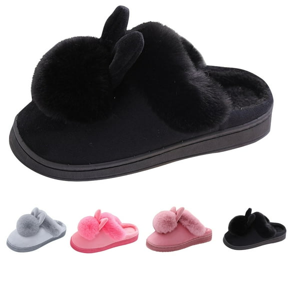 Willtoo Women's Cotton Slippers, Women's Winter Home Furry Rabbit Ears Indoor Slippers Soft Comfort Footwear Shoe, Warm Home Slippers Black