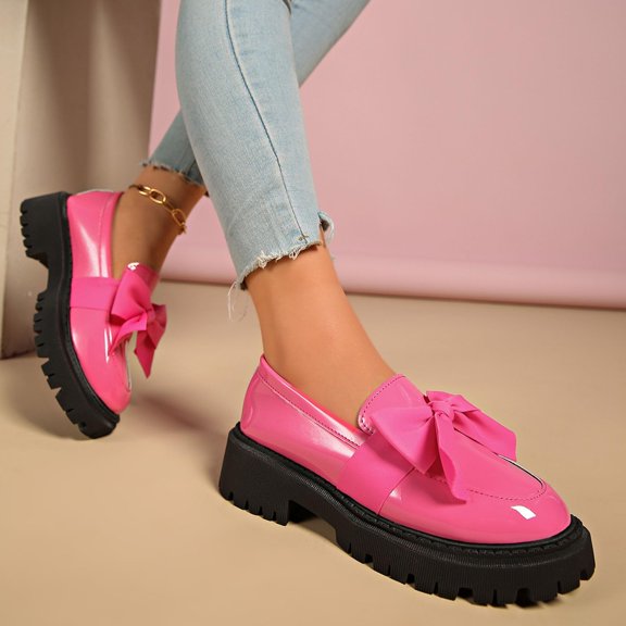 Willtoo Women's Cute Bowknot Design Loafers, Trending Shoes, Fashionable Solid Color Slip on Loafers for Daily Wear, Casual Comfortable Shoes for Daily Wear, Office Walking Footwear Pink