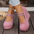 thumbnail image 1 of Willtoo Women’s Double Buckle Mary Jane Wedge Pumps, Faux Suede Platform Closed Toe High Heel Shoes, Party Dress Casual Heels, 1 of 5