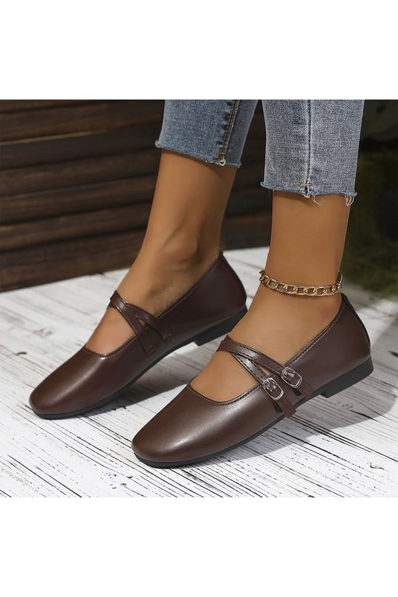 Women's Double Strap Mary Jane Flats, Comfortable Square Toe Slip on Loafers, Trendy Elegant Dressy Ballet Sneakers