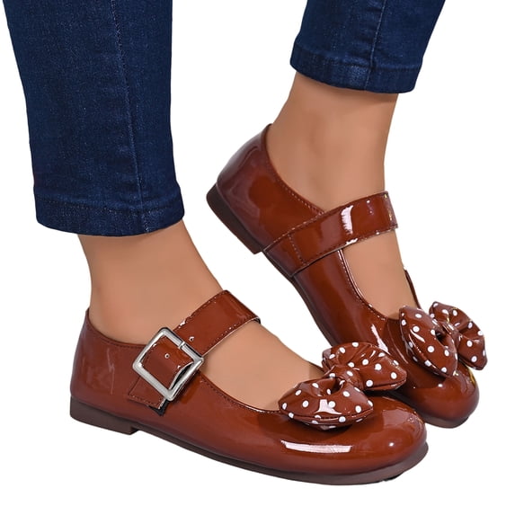 Willtoo Women's Dress Shoes Mary Jane Polka Dot Bow Ballet Flats Adjustable Buckle Strap Round Toe Non Slip Flat Shoes Party Wedding School Shoes