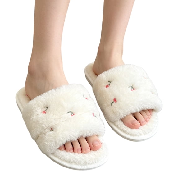 Willtoo Women's Fall Winter Warm Slippers - Open Toe Fashionable and Comfortable Indoor Flat Shoes - Slip-on Memory Foam House Shoes