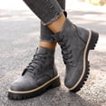 thumbnail image 1 of Willtoo Women's Fashion Ankle Boots Low Heels Chunky Lace-up Combat Boot Platform Lug Sole Non Slip Short Boots for Women Casual Round Toe Side Zipper Fall Winter Hiking Walking Booties Gray, 1 of 7