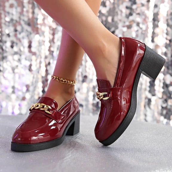 Willtoo Women's Fashion Bowknot Loafers, Chunky Platform Slip On Shoes, Solid Color Comfortable Loafers for Office and Casual Walking Deep Red