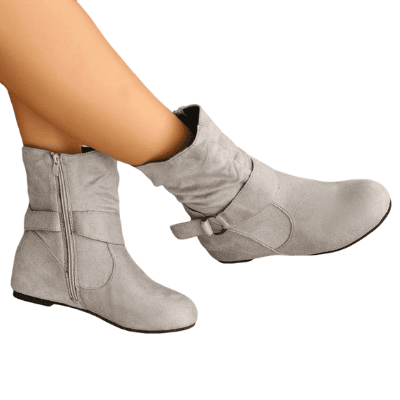 Willtoo Women's Fashion Mid Calf Flat Heel Side Zipper Slouch Boots Booties