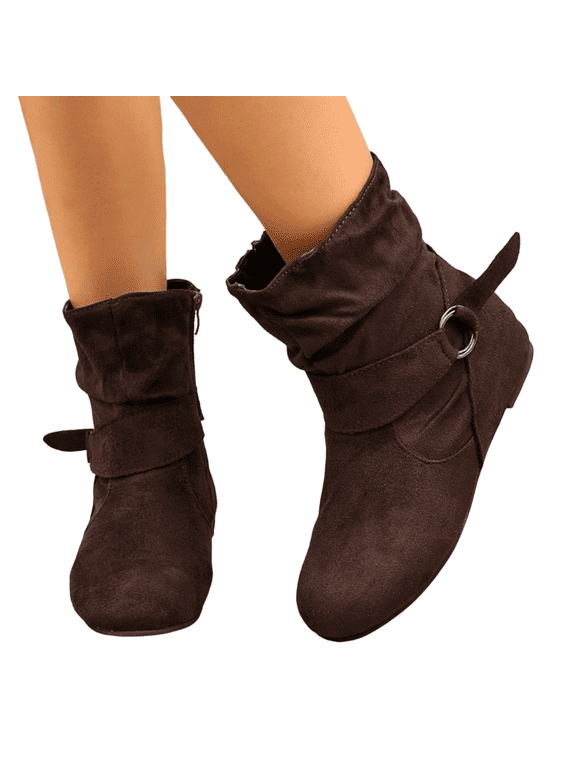 Women's Fashion Mid Calf Flat Heel Side Zipper Slouch Boots Booties