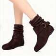 thumbnail image 1 of Willtoo Women's Fashion Mid Calf Flat Heel Side Zipper Slouch Boots Coffee, 1 of 6