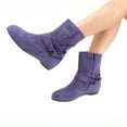 thumbnail image 1 of Willtoo Women's Fashion Mid Calf Flat Heel Side Zipper Slouch Boots Purple, 1 of 6