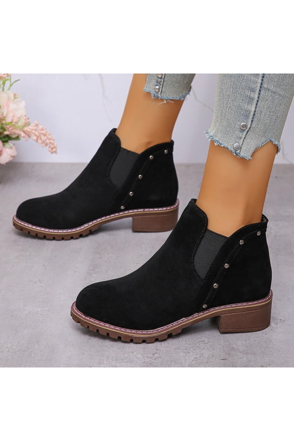 Women's Fashion Pump Ankle Boots Closed Toe Low Heel Booties Shoe Black