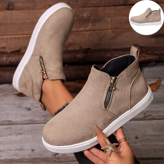 Willtoo Women's Faux Suede Ankle Boots, Round Toe Side Zip High Top Sneakers with Chunky Sole, Casual Non-Slip Walking Footwear