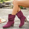 thumbnail image 1 of Willtoo Women's Faux Suede Ankle Boots, Slouchy Ruched Chunky Heel Booties, Round Toe Comfortable Pull-On Casual Shoes, 1 of 6