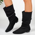 thumbnail image 1 of Willtoo Women's Faux Suede Mid Calf Boots, Slouchy Ruched Flat Boots with Pointed Toe, Comfortable Pull-On Low Heel Casual Shoes, 1 of 6