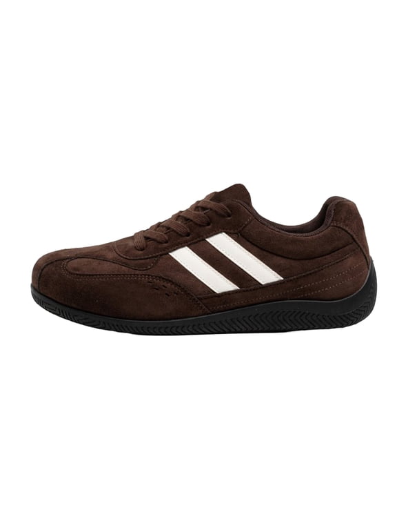 Women’s Faux Suede Retro Sneakers, Casual Low-Top Lace-Up Shoes with Striped Accents, Comfortable Non-Slip Flat Sole Trainers