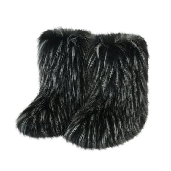 Willtoo Women's Faux fur Boot Warm Comfortable Outdoor Flat Shoes Furry Fluffy Short Snow 2025 Boot Mid-Calf Boots Black US-7(EU-38)