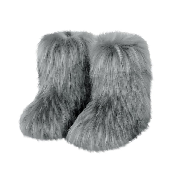 Willtoo Women's Faux fur Boot Warm Comfortable Outdoor Flat Shoes Furry Fluffy Short Snow 2025 Boot Mid-Calf Boots Light Gray US-9（EU-42）