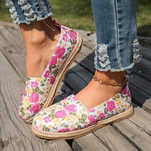 Willtoo Women's Flats, Floral Casual Slip On Shoes, Round Toe Comfortable Walking Shoes Art Travel Vacation Daily Shoes for Women