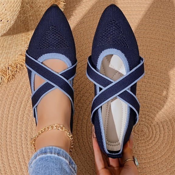 Willtoo Women's Flats Shoes Mary Jane Ballet Flats Round Toe Knit Comfortable Casual Ballerina Dressy Office Walking Shoes with Cross Straps