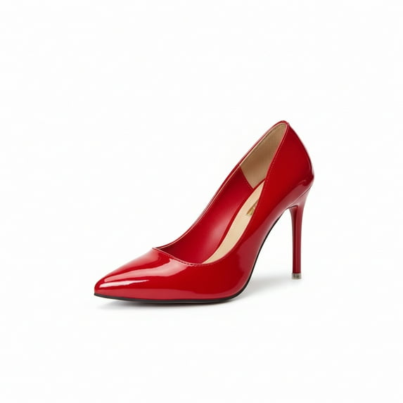 Willtoo Women's Genuine Faux Leather Pointed Toe Mid Heel Pumps for Spring & Summer Red