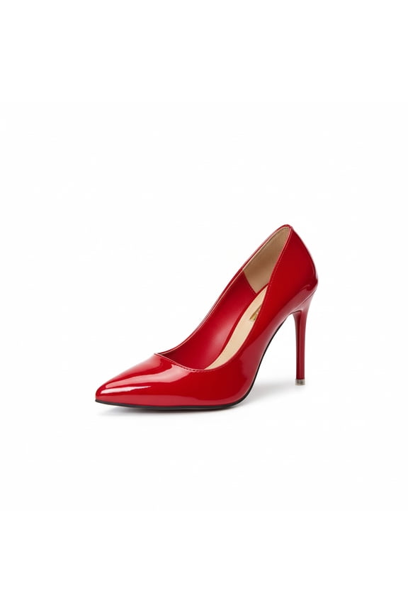 Women's Genuine Leather Pointed Toe Mid Heel Pumps for Spring & Summer Red