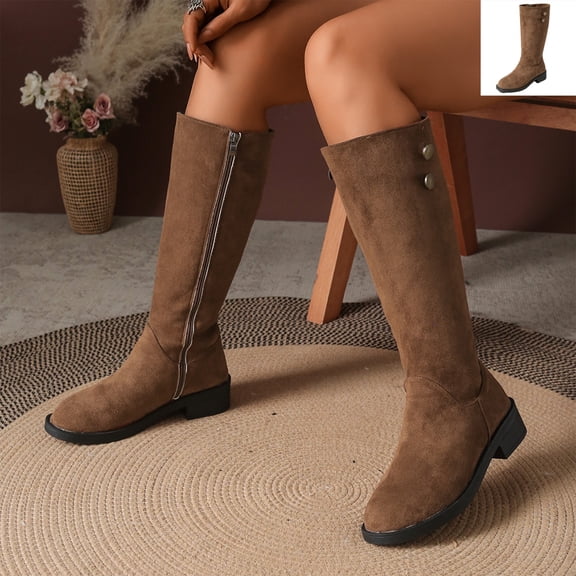 Willtoo Women's Knee High Boots, Side Zipper Low Heel Tall Boots Vintage Faux Suede Round Toe Knee High Dress Long Boot Fall Winter Casual Fashion Boots