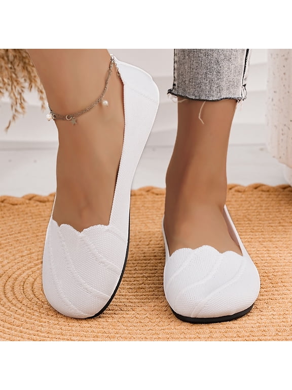 Women's Knit Ballet Flats Round Toe Slip On Breathable Shoes Comfortable Casual Work Flat Shoes