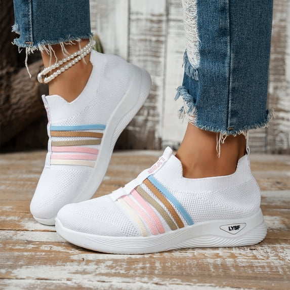Willtoo Women's Knit Mesh Lightweight Platform Sneakers Casual Colorful Straps Non-Slip Thick-Soled Arch Support Sport Shoes Fashion Walking Running Gym Outdoor Activities Tennis Shoes