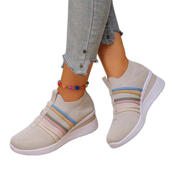 Willtoo Women's Knit Mesh Lightweight Platform Sneakers Casual Straps Non-Slip Thick-Soled Arch Support Sport Shoes Fashion Walking Running Gym Outdoor Activities Tennis Shoes