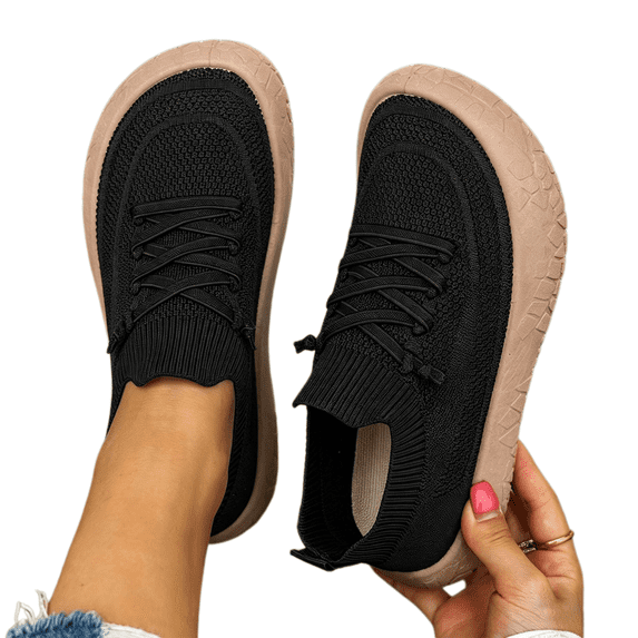 Willtoo Women's Knit Mesh Sneakers Breathable Wide Toe Box Lace-Up Walking Shoes Non Slip Lightweight Casual Footwear