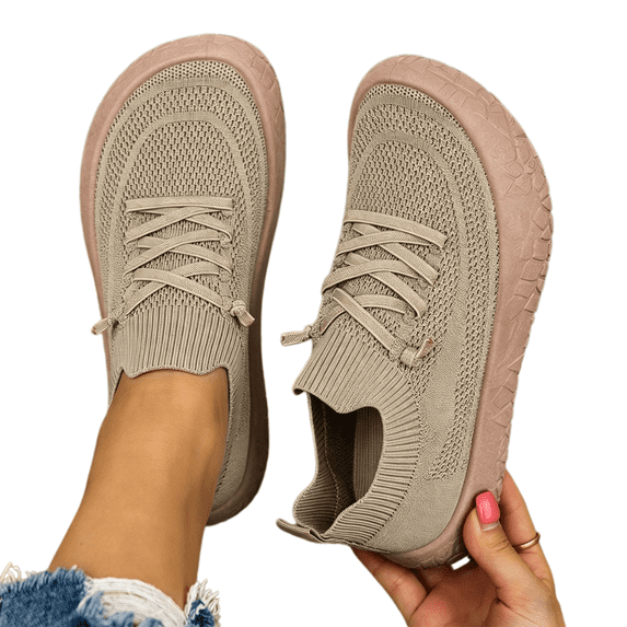 Willtoo Women's Knit Mesh Sneakers Breathable Wide Toe Box Lace-Up Walking Shoes Non Slip Lightweight Casual Footwear