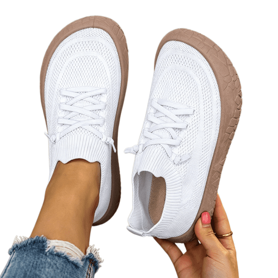 Willtoo Women's Knit Mesh Sneakers Breathable Wide Toe Box Lace-Up Walking Shoes Non Slip Lightweight Casual Footwear