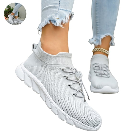 Willtoo Women’s Knit Sock Sneakers, Quick Lace Toggle Closure Slip‑On Walking Shoes, Breathable Mesh Lightweight Athletic Shoes, Non‑Slip Casual Running Shoes