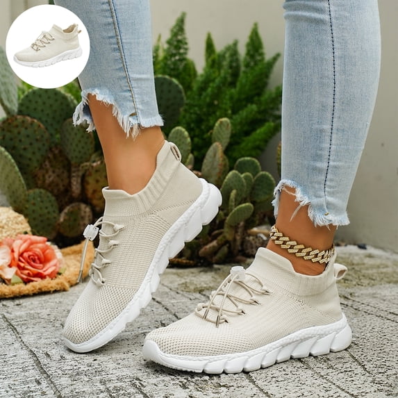 Willtoo Women’s Knit Sock Sneakers, Quick Lace Toggle Closure Slip‑On Walking Shoes, Breathable Mesh Lightweight Athletic Shoes, Non‑Slip Casual Running Shoes